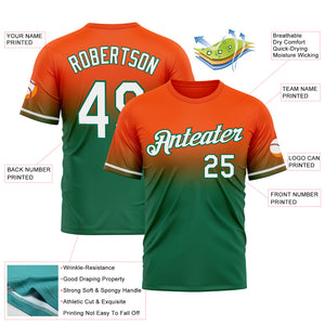 Custom Orange White-Kelly Green Fade Fashion Performance T-Shirt