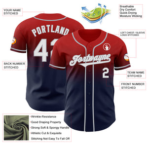 Custom Red Navy-Gray Authentic Fade Fashion Baseball Jersey
