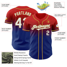 Load image into Gallery viewer, Custom Red White Royal-Old Gold Authentic Fade Fashion Baseball Jersey
