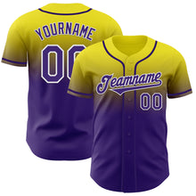 Load image into Gallery viewer, Custom Light Yellow Purple-White Authentic Fade Fashion Baseball Jersey
