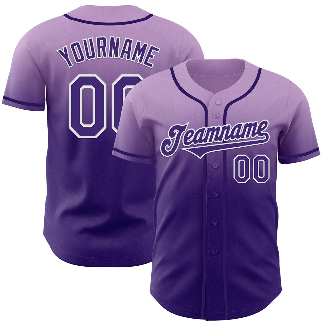 Custom Light Purple Purple-White Authentic Fade Fashion Baseball Jersey