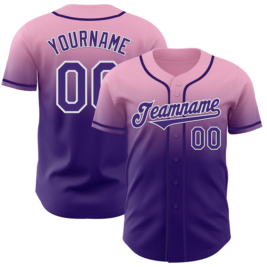 Custom Light Pink Purple-White Authentic Fade Fashion Baseball Jersey