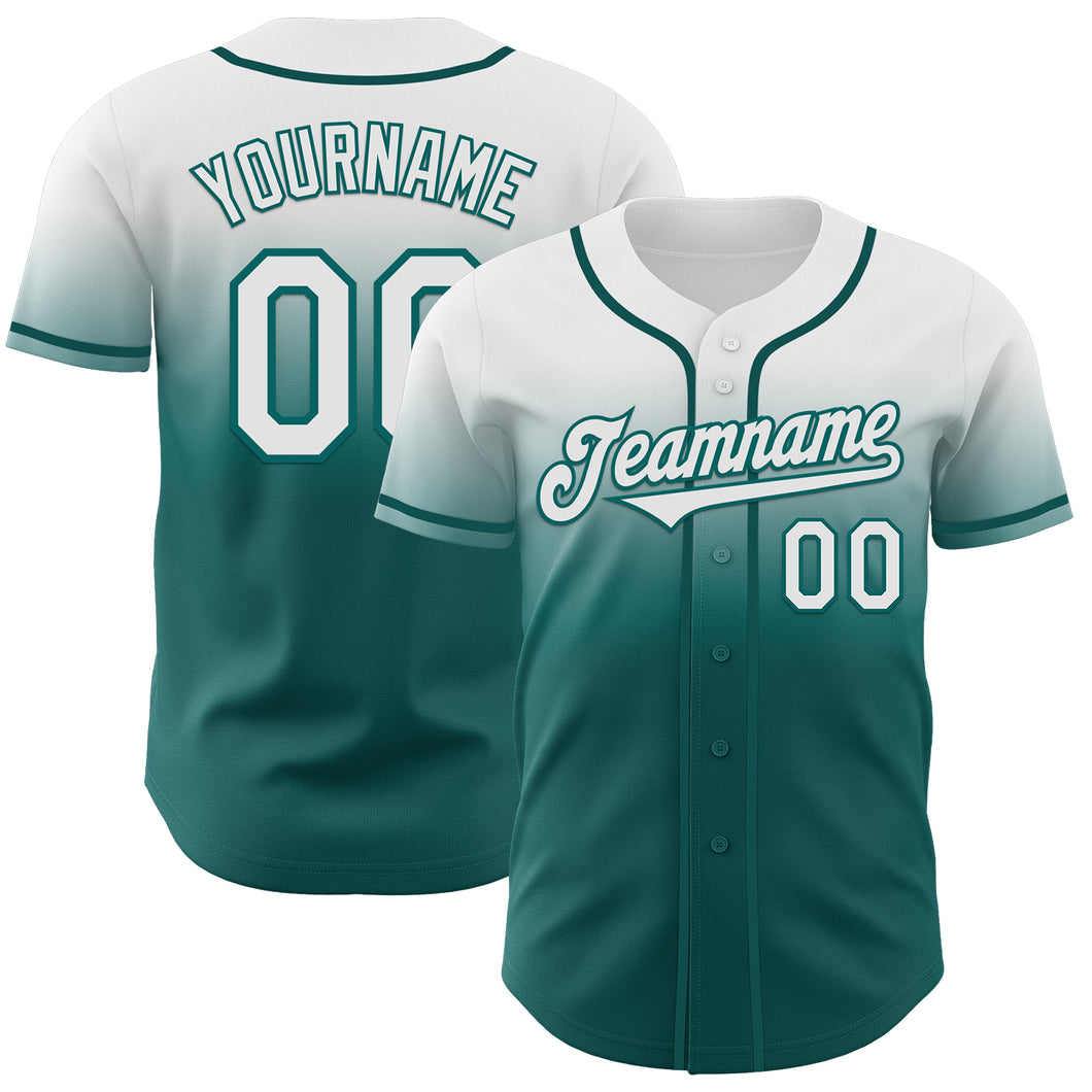 Custom White Teal Authentic Fade Fashion Baseball Jersey