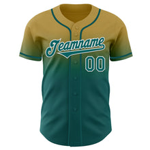 Load image into Gallery viewer, Custom Old Gold Teal-White Authentic Fade Fashion Baseball Jersey
