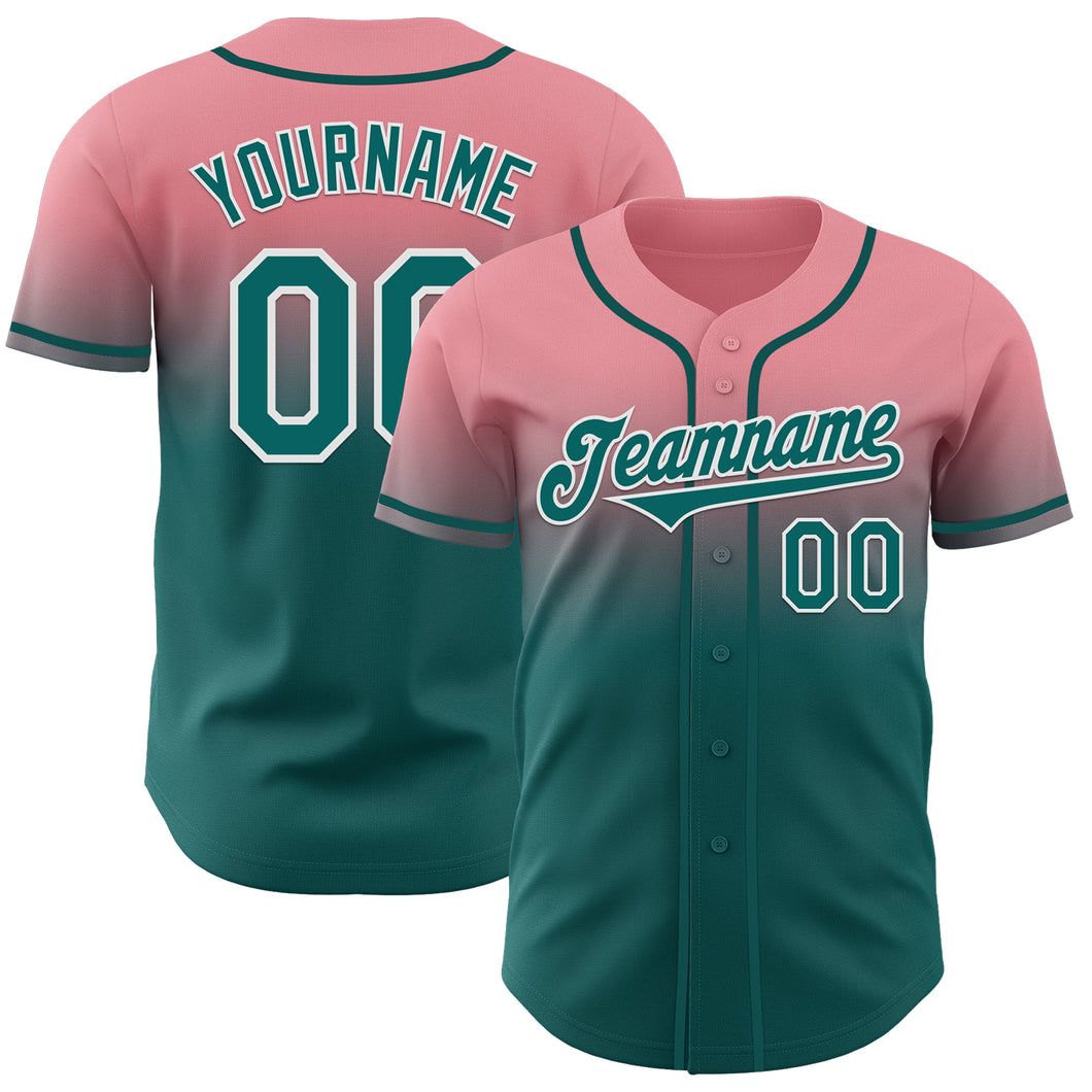 Custom Medium Pink Teal-White Authentic Fade Fashion Baseball Jersey