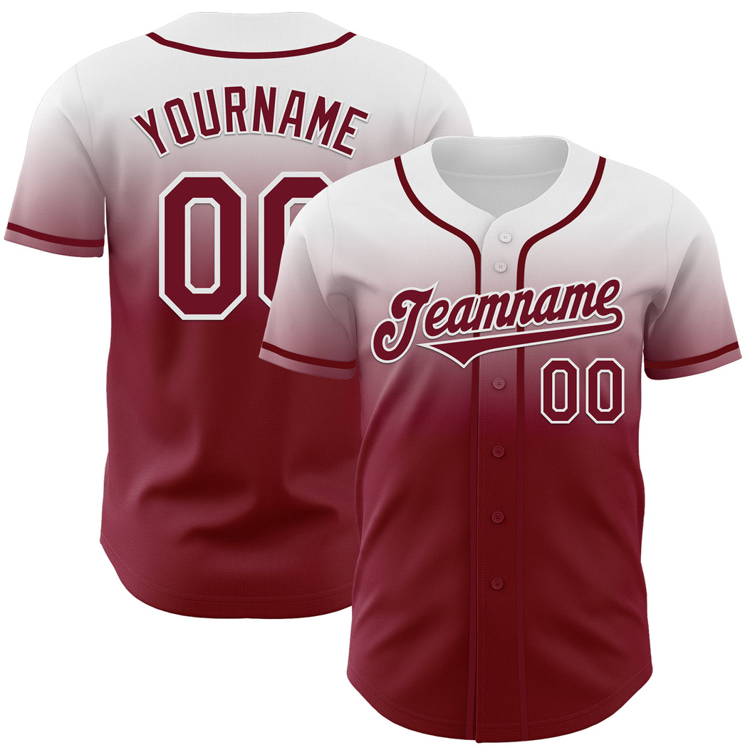Custom White Crimson Authentic Fade Fashion Baseball Jersey