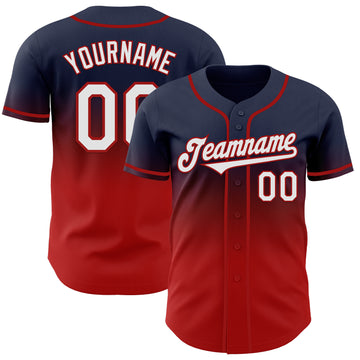 Custom Navy White-Red Authentic Fade Fashion Baseball Jersey