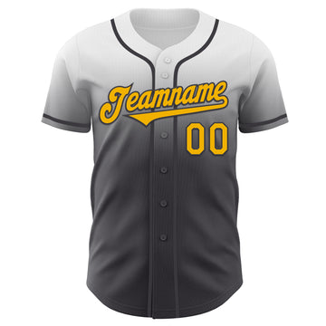 Custom White Gold-Steel Gray Authentic Fade Fashion Baseball Jersey