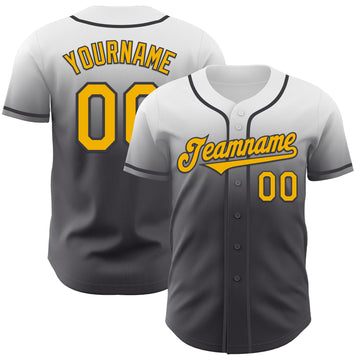 Custom White Gold-Steel Gray Authentic Fade Fashion Baseball Jersey
