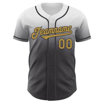 Custom White Old Gold-Steel Gray Authentic Fade Fashion Baseball Jersey
