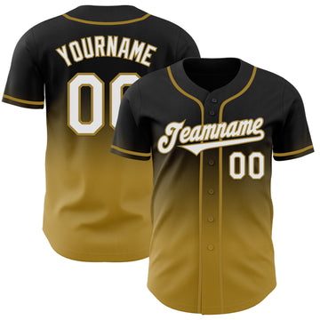 Custom Black White-Old Gold Authentic Fade Fashion Baseball Jersey