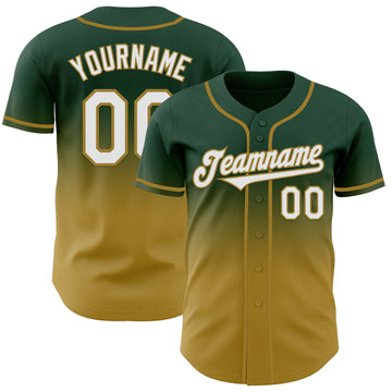 Custom Green White-Old Gold Authentic Fade Fashion Baseball Jersey