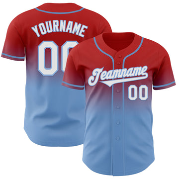 Custom Red White-Light Blue Authentic Fade Fashion Baseball Jersey