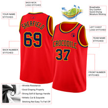 Load image into Gallery viewer, Custom Fire Red Navy-Gold Authentic Basketball Jersey
