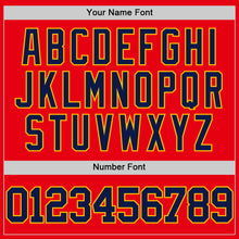 Load image into Gallery viewer, Custom Fire Red Navy-Gold Authentic Basketball Jersey
