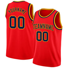 Load image into Gallery viewer, Custom Fire Red Navy-Gold Authentic Basketball Jersey
