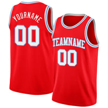 Load image into Gallery viewer, Custom Fire Red White-Light Blue Authentic Basketball Jersey
