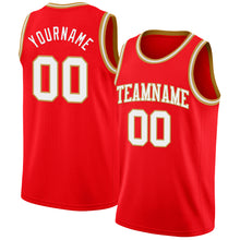 Load image into Gallery viewer, Custom Fire Red White-Old Gold Authentic Basketball Jersey
