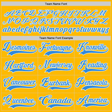 Load image into Gallery viewer, Custom Gold Powder Blue-White Hockey Lace Neck Jersey
