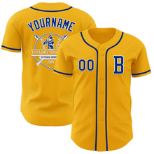 Load image into Gallery viewer, Custom Gold Royal-White Authentic Baseball Jersey
