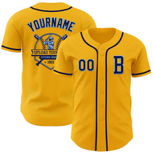 Load image into Gallery viewer, Custom Gold Navy-Light Blue Authentic Baseball Jersey
