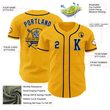 Load image into Gallery viewer, Custom Gold Navy-Light Blue Authentic Baseball Jersey
