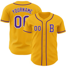 Load image into Gallery viewer, Custom Gold Purple-White Authentic Baseball Jersey
