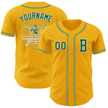 Load image into Gallery viewer, Custom Gold Kelly Green-White Authentic Baseball Jersey
