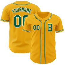 Load image into Gallery viewer, Custom Gold Kelly Green-White Authentic Baseball Jersey
