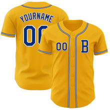 Load image into Gallery viewer, Custom Gold Royal-White Authentic Baseball Jersey
