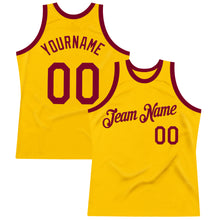 Load image into Gallery viewer, Custom Gold Maroon Authentic Throwback Basketball Jersey
