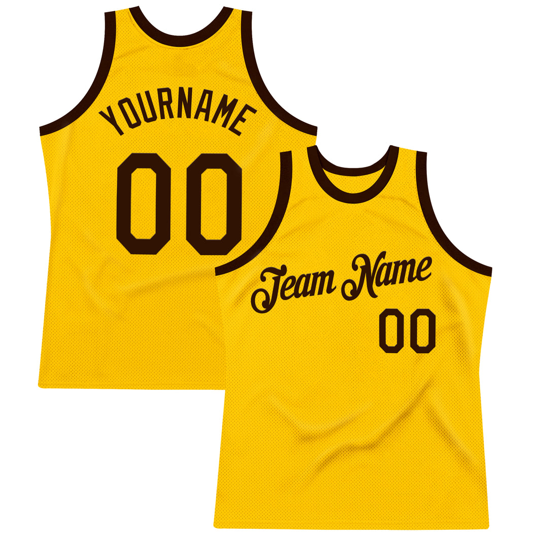 Custom Gold Brown Authentic Throwback Basketball Jersey