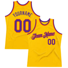 Load image into Gallery viewer, Custom Gold Purple-Orange Authentic Throwback Basketball Jersey
