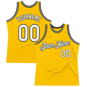 Custom Gold White-Black Authentic Throwback Basketball Jersey