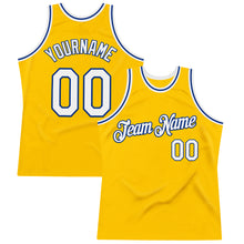 Load image into Gallery viewer, Custom Gold White-Royal Authentic Throwback Basketball Jersey
