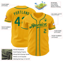 Load image into Gallery viewer, Custom Gold Kelly Green Authentic Baseball Jersey

