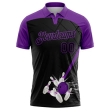 Load image into Gallery viewer, Custom Black Purple 3D Pattern Design Bowling Performance Golf Polo Shirt
