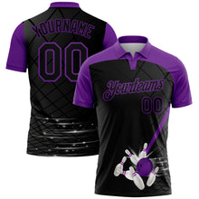Load image into Gallery viewer, Custom Black Purple 3D Pattern Design Bowling Performance Golf Polo Shirt
