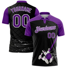 Load image into Gallery viewer, Custom Black Purple-White 3D Pattern Design Bowling Performance Polo Shirt
