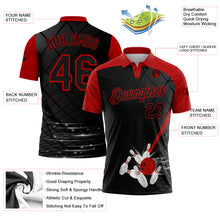 Load image into Gallery viewer, Custom Black Red 3D Pattern Design Bowling Performance Golf Polo Shirt
