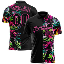 Load image into Gallery viewer, Custom Black Pink 3D Pattern Design Tropical Hawaii Palm Leaves Performance Golf Polo Shirt
