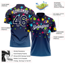 Load image into Gallery viewer, Custom Navy White 3D Pattern Design Autism Awareness Puzzle Pieces Performance Golf Polo Shirt
