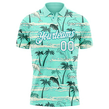 Load image into Gallery viewer, Custom Teal White 3D Pattern Design Hawaii Palm Trees Performance Golf Polo Shirt
