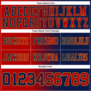 Custom Navy Red-Old Gold Mesh Authentic Gradient Fashion Football Jersey