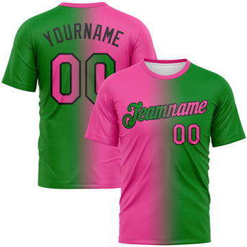 Custom Grass Green Pink-Black Gradient Fashion Performance T-Shirt