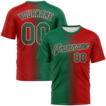 Custom Red Kelly Green-White Gradient Fashion Performance T-Shirt