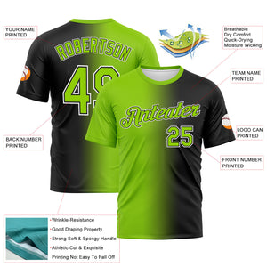 Custom Black Neon Green-White Gradient Fashion Performance T-Shirt