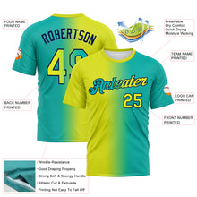 Load image into Gallery viewer, Custom Aqua Neon Yellow-Navy Gradient Fashion Performance T-Shirt
