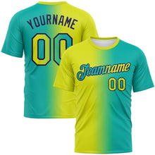 Load image into Gallery viewer, Custom Aqua Neon Yellow-Navy Gradient Fashion Performance T-Shirt
