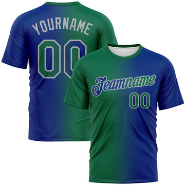 Custom Royal Kelly Green-Gray Gradient Fashion Performance T-Shirt